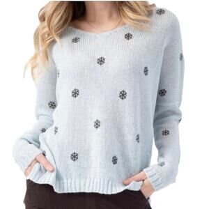 Wooden Ships Mini Snowflake V-neck Sweater Gunmetal Gray Slouchy Fit SM/MED